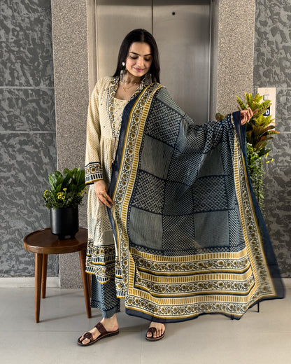 Blue Anarkali Kurta Palazzo Set with Dupatta