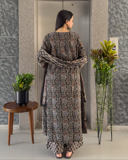 Black Printed Kurta Palazzo Set with Dupatta