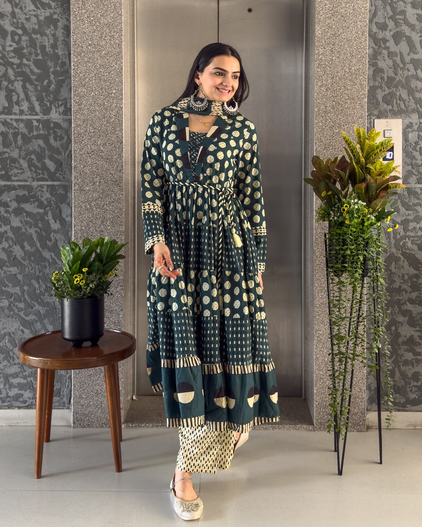 Teal Green Anarakali Kurta Palazzo Set with Dupatta