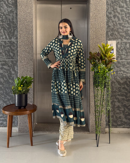 Teal Green Anarakali Kurta Palazzo Set with Dupatta