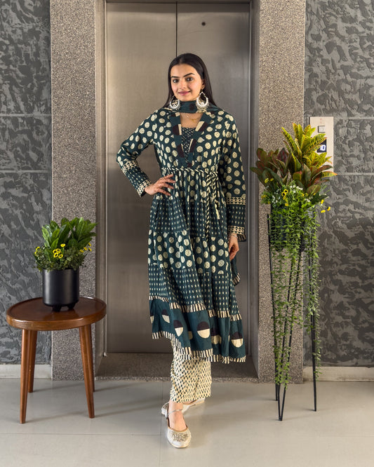 Teal Green Anarakali Kurta Palazzo Set with Dupatta