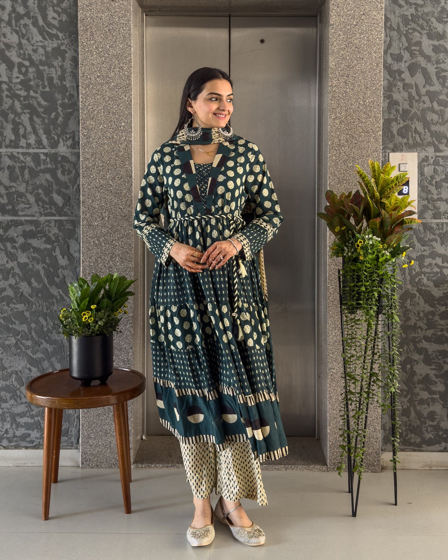 Teal Green Anarakali Kurta Palazzo Set with Dupatta