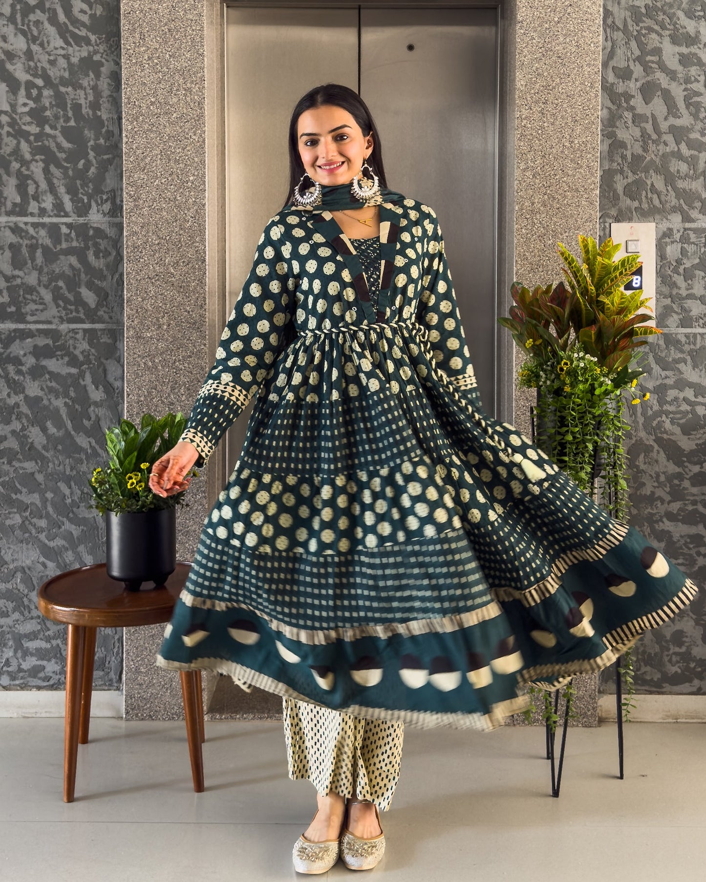 Teal Green Anarakali Kurta Palazzo Set with Dupatta