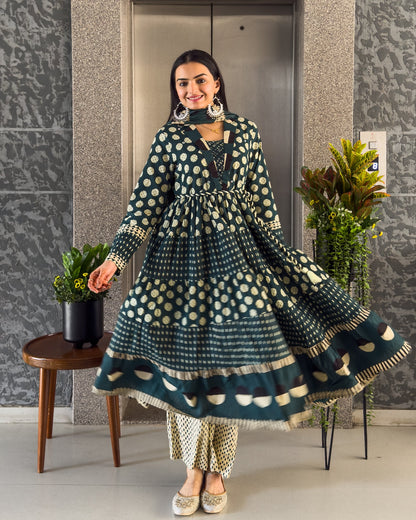 Teal Green Anarakali Kurta Palazzo Set with Dupatta