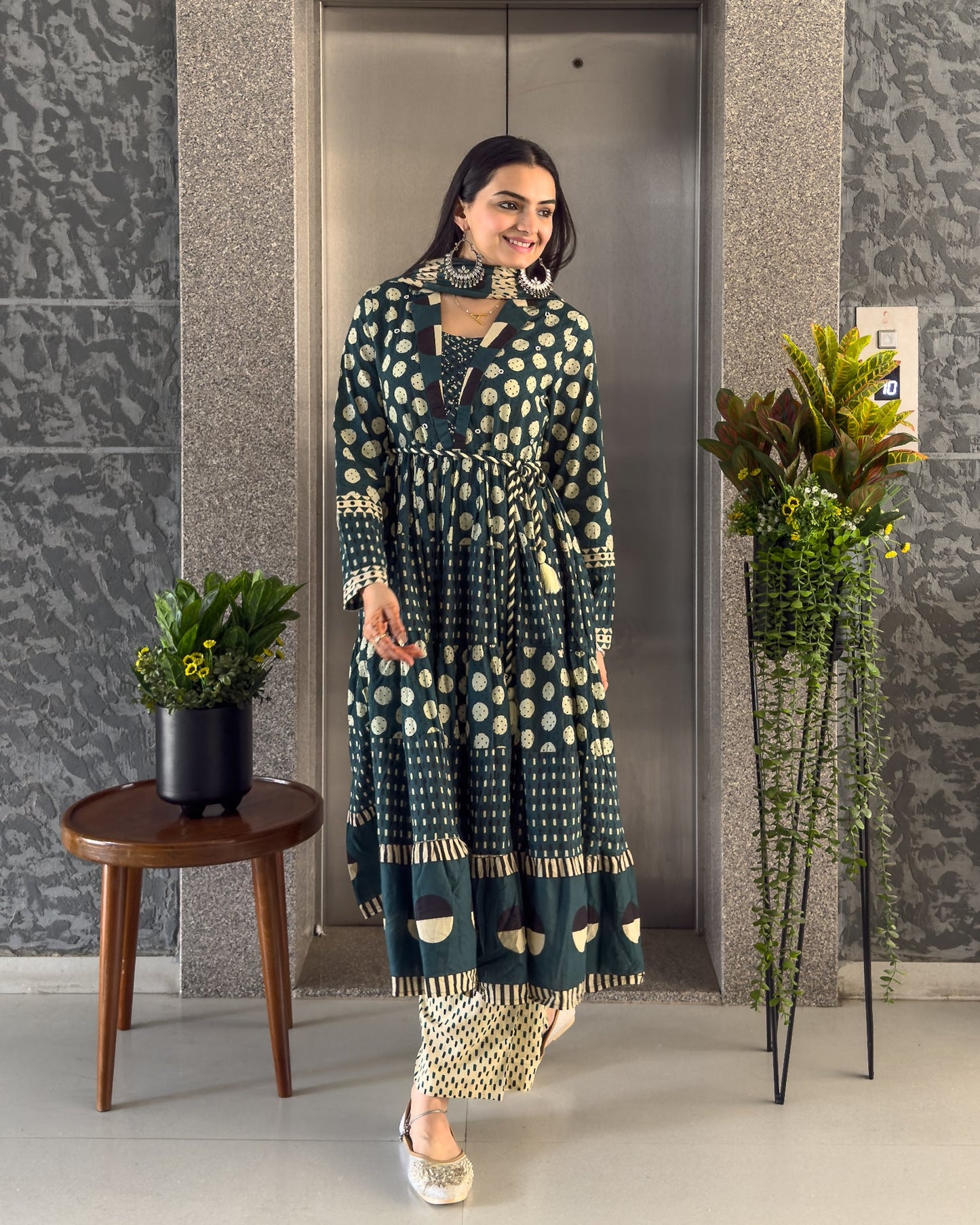 Teal Green Anarakali Kurta Palazzo Set with Dupatta