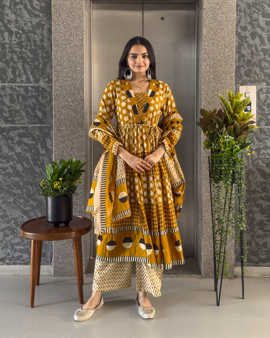 Yellow Anarakali Kurta Palazzo Set with Dupatta