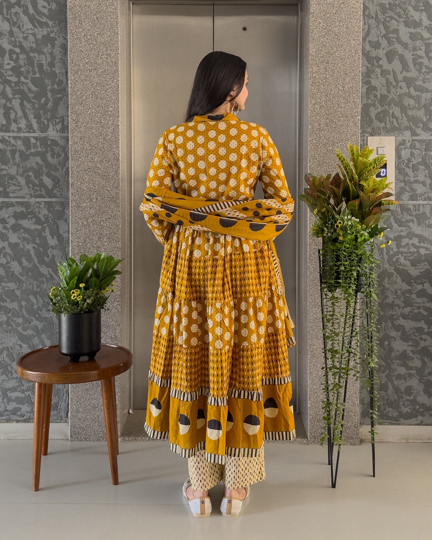 Yellow Anarakali Kurta Palazzo Set with Dupatta