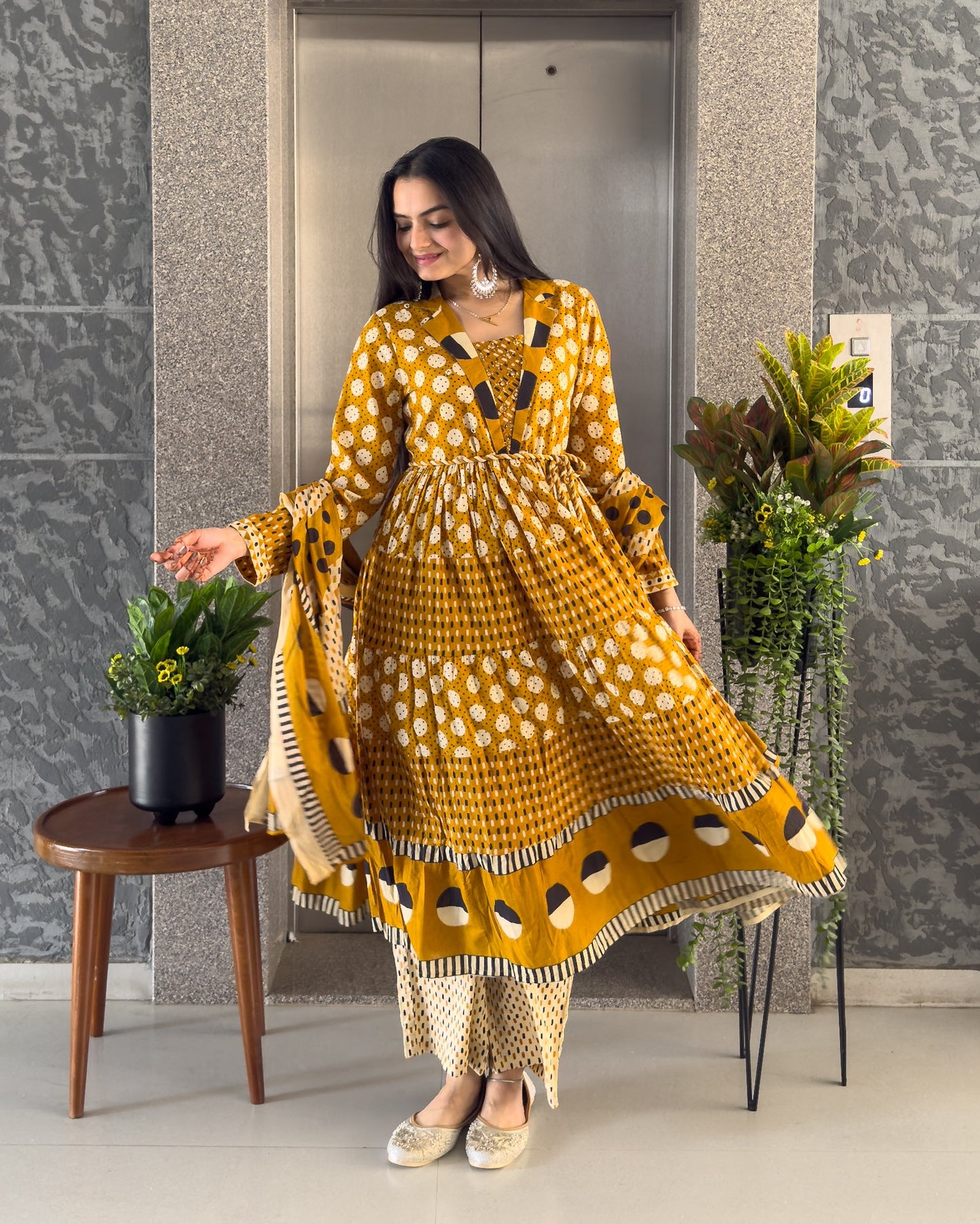 Yellow Anarakali Kurta Palazzo Set with Dupatta