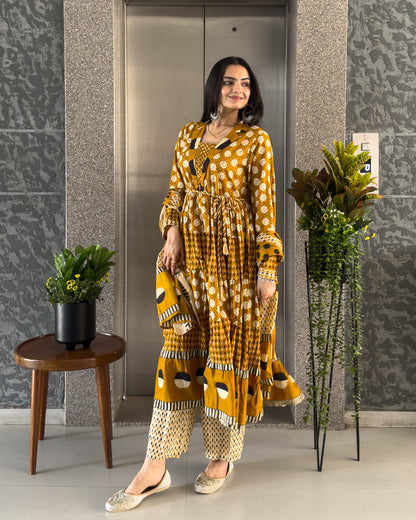 Yellow Anarakali Kurta Palazzo Set with Dupatta