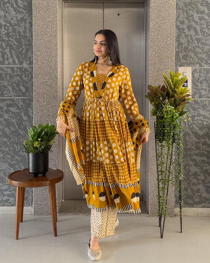 Yellow Anarakali Kurta Palazzo Set with Dupatta