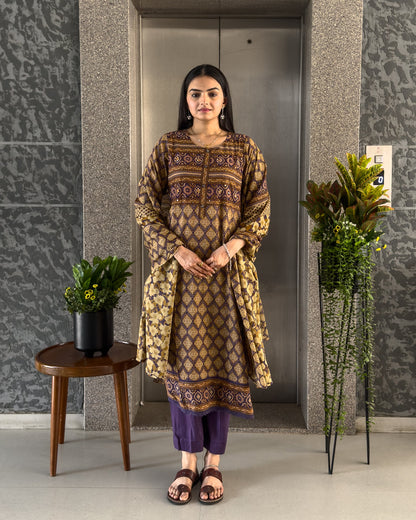 Purple Straight Kurta Pant Set with Dupatta