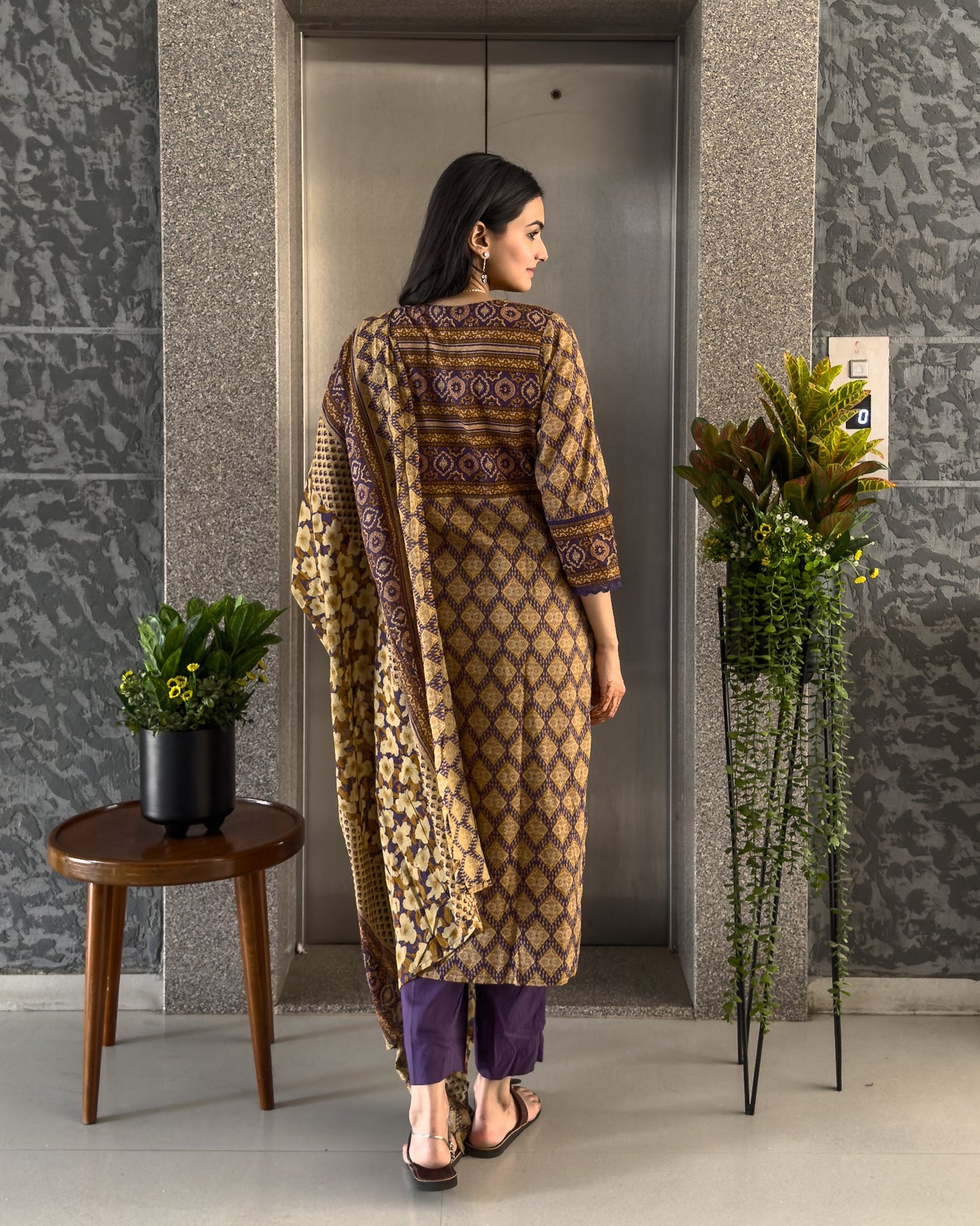 Purple Straight Kurta Pant Set with Dupatta