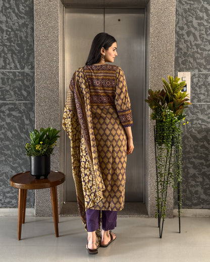 Purple Straight Kurta Pant Set with Dupatta