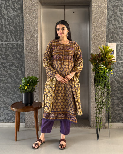 Purple Straight Kurta Pant Set with Dupatta
