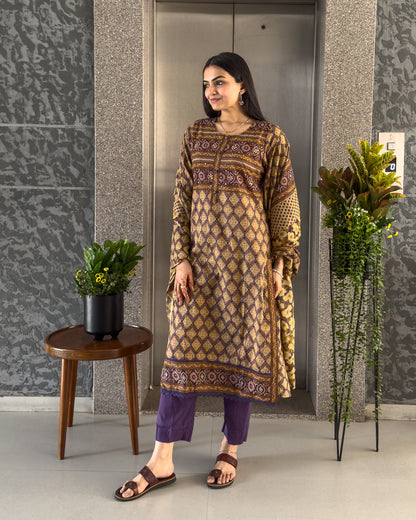 Purple Straight Kurta Pant Set with Dupatta