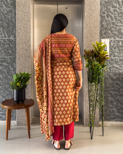 Red Straight Kurta Pant Set with Dupatta