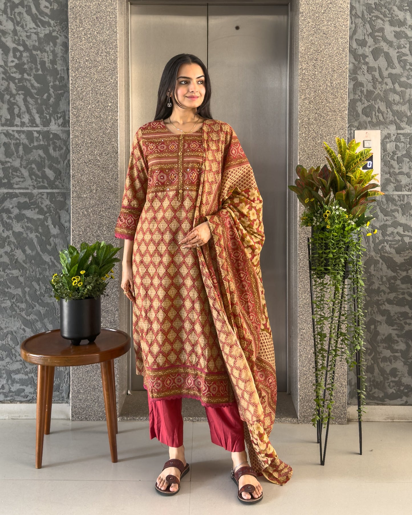 Red Straight Kurta Pant Set with Dupatta