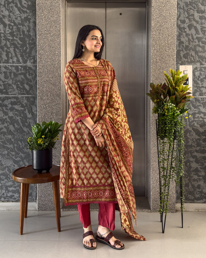 Red Straight Kurta Pant Set with Dupatta