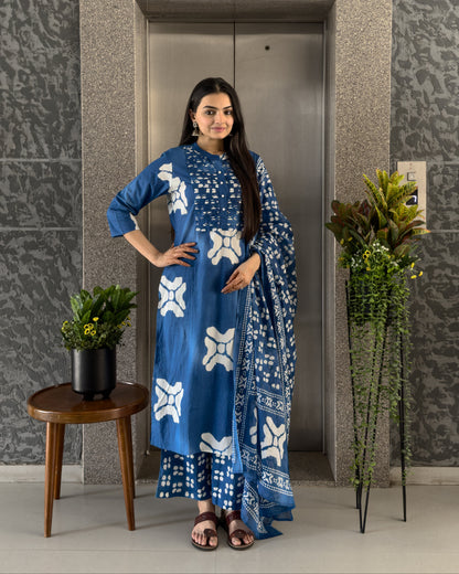 Royal Blue Straight Kurta Paalzzo Set with Dupatta