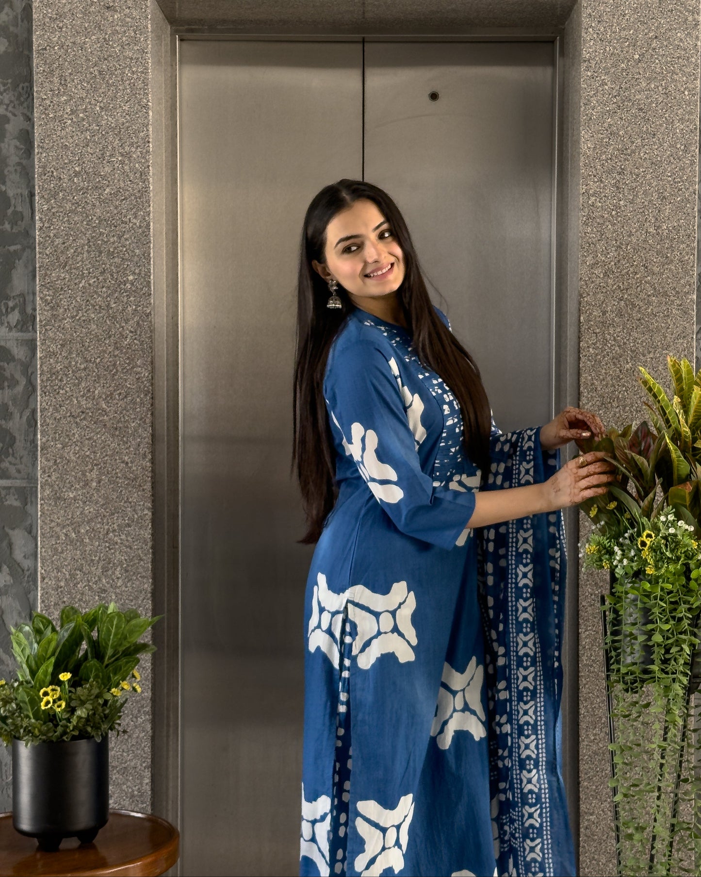 Royal Blue Straight Kurta Paalzzo Set with Dupatta