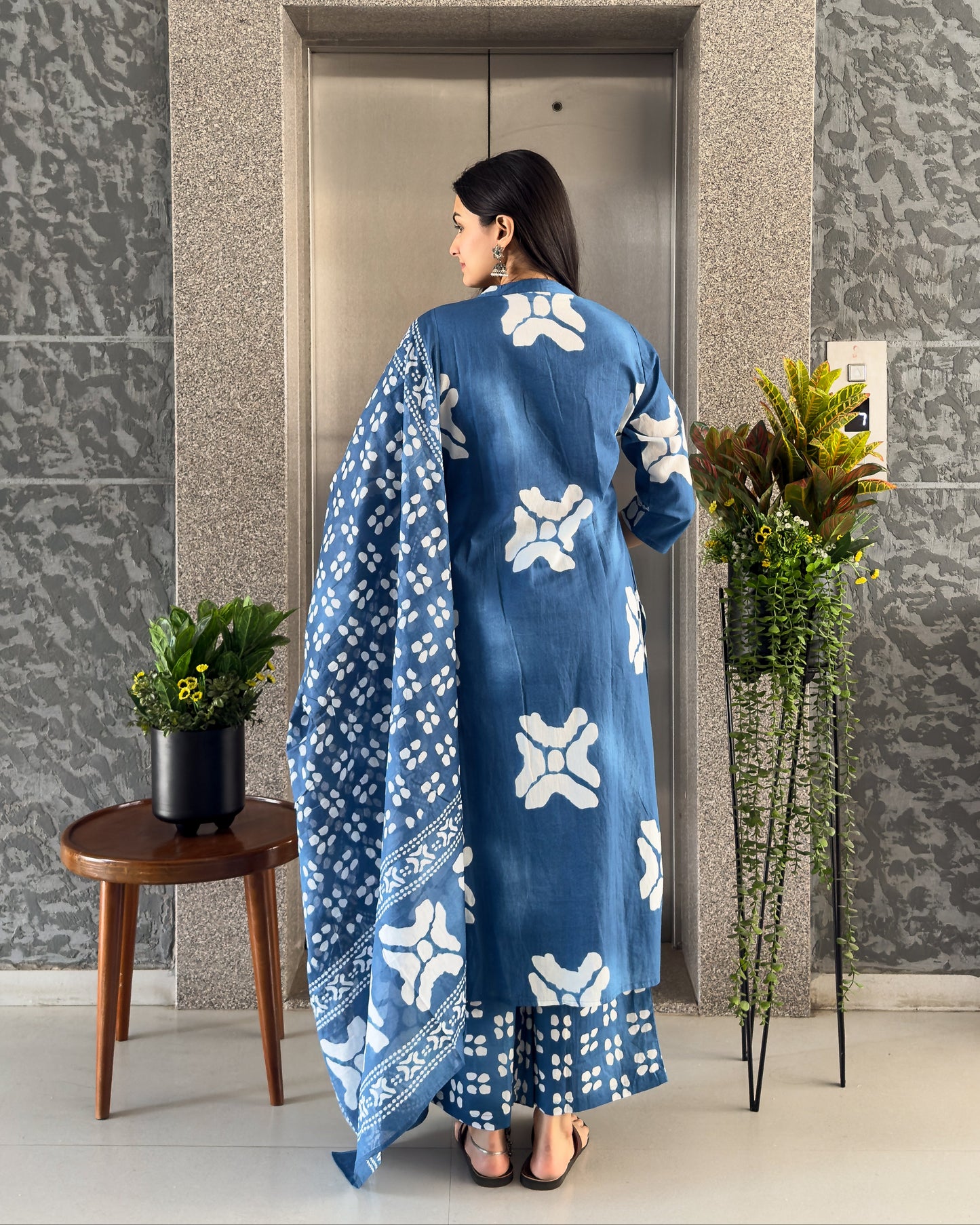 Royal Blue Straight Kurta Paalzzo Set with Dupatta