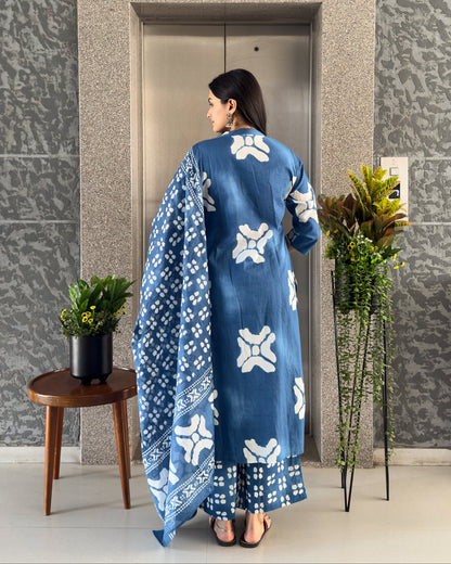 Royal Blue Straight Kurta Paalzzo Set with Dupatta