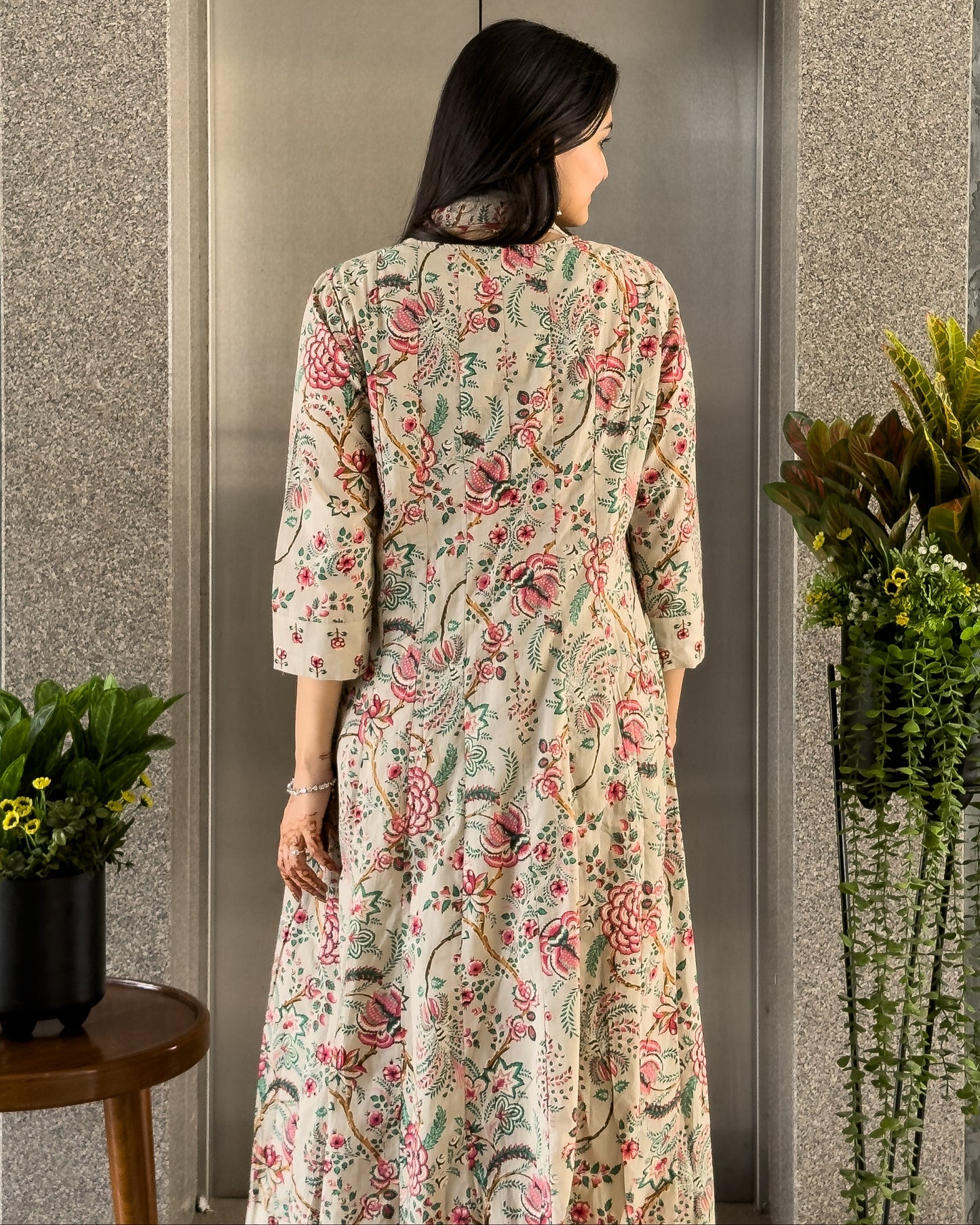 Grey Anarkali Kurta Pant Set with Dupatta