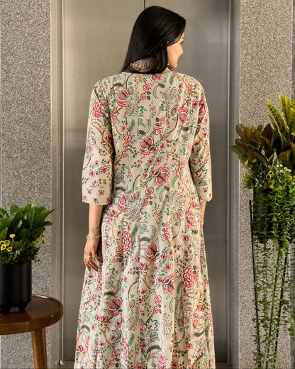 Grey Anarkali Kurta Pant Set with Dupatta