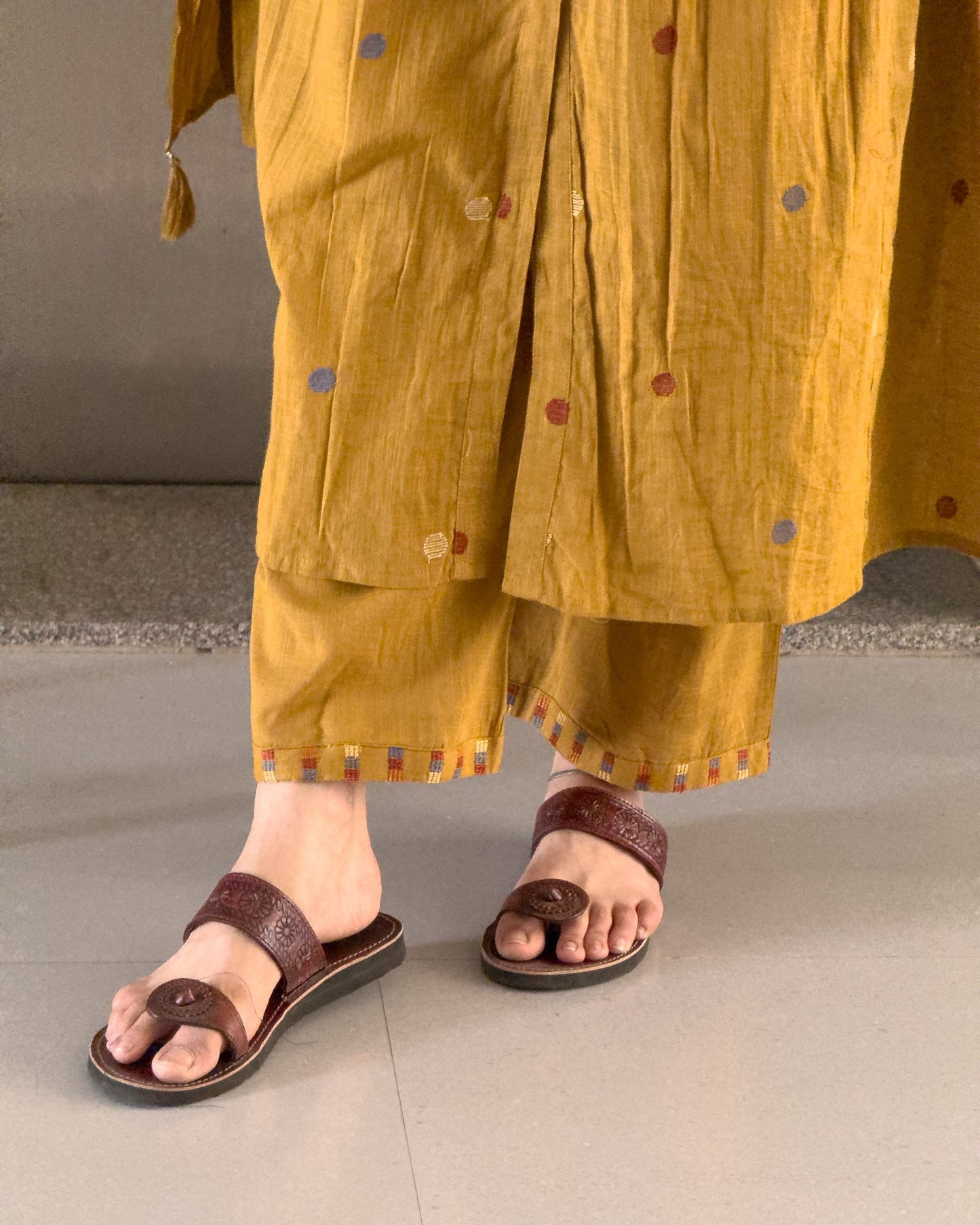 Yellow Cotton Round Kurta Pant Set with Dupatta