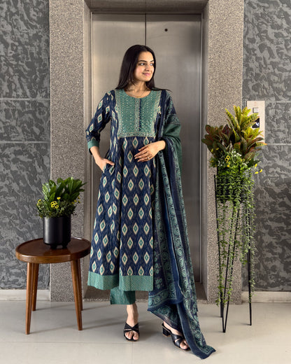 Blue Anarkali Kurta Pant Set with Dupatta