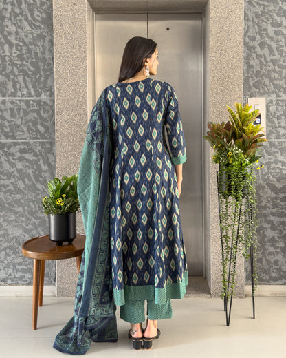 Blue Anarkali Kurta Pant Set with Dupatta