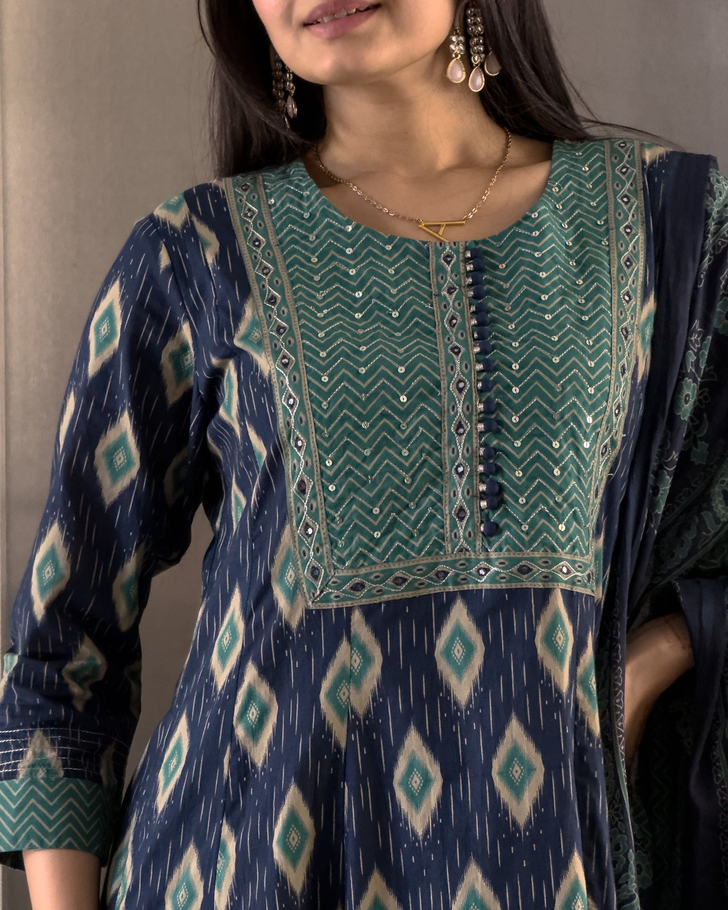 Blue Anarkali Kurta Pant Set with Dupatta