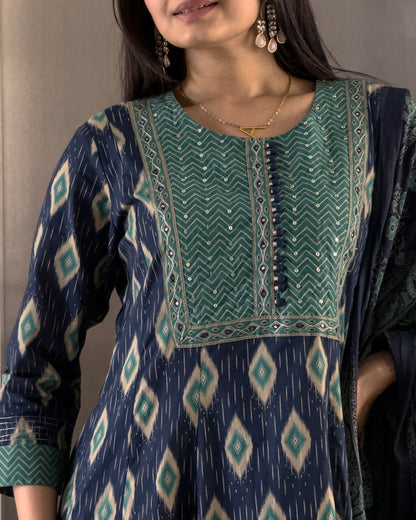 Blue Anarkali Kurta Pant Set with Dupatta