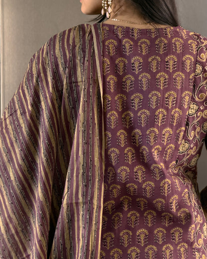 Purple Cotton Kurta Pant Set with Dupatta