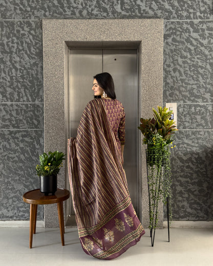 Purple Cotton Kurta Pant Set with Dupatta