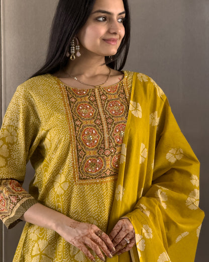 Yellow Straight Kurta Pant Set with Dupatta