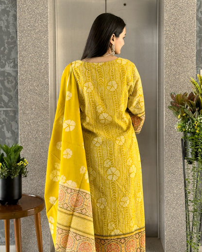 Yellow Straight Kurta Pant Set with Dupatta