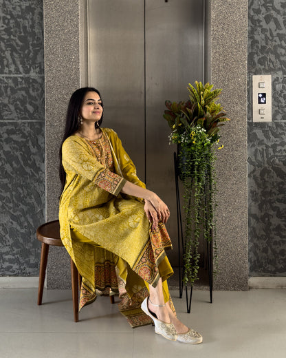 Yellow Straight Kurta Pant Set with Dupatta