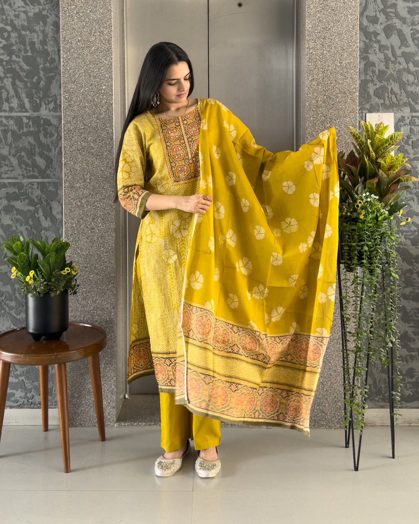 Yellow Straight Kurta Pant Set with Dupatta
