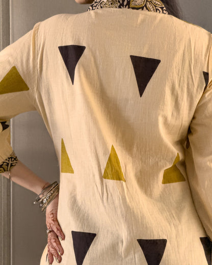 Cream A-Line Kurta Palazzo Set with Dupatta