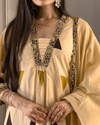 Cream A-Line Kurta Palazzo Set with Dupatta