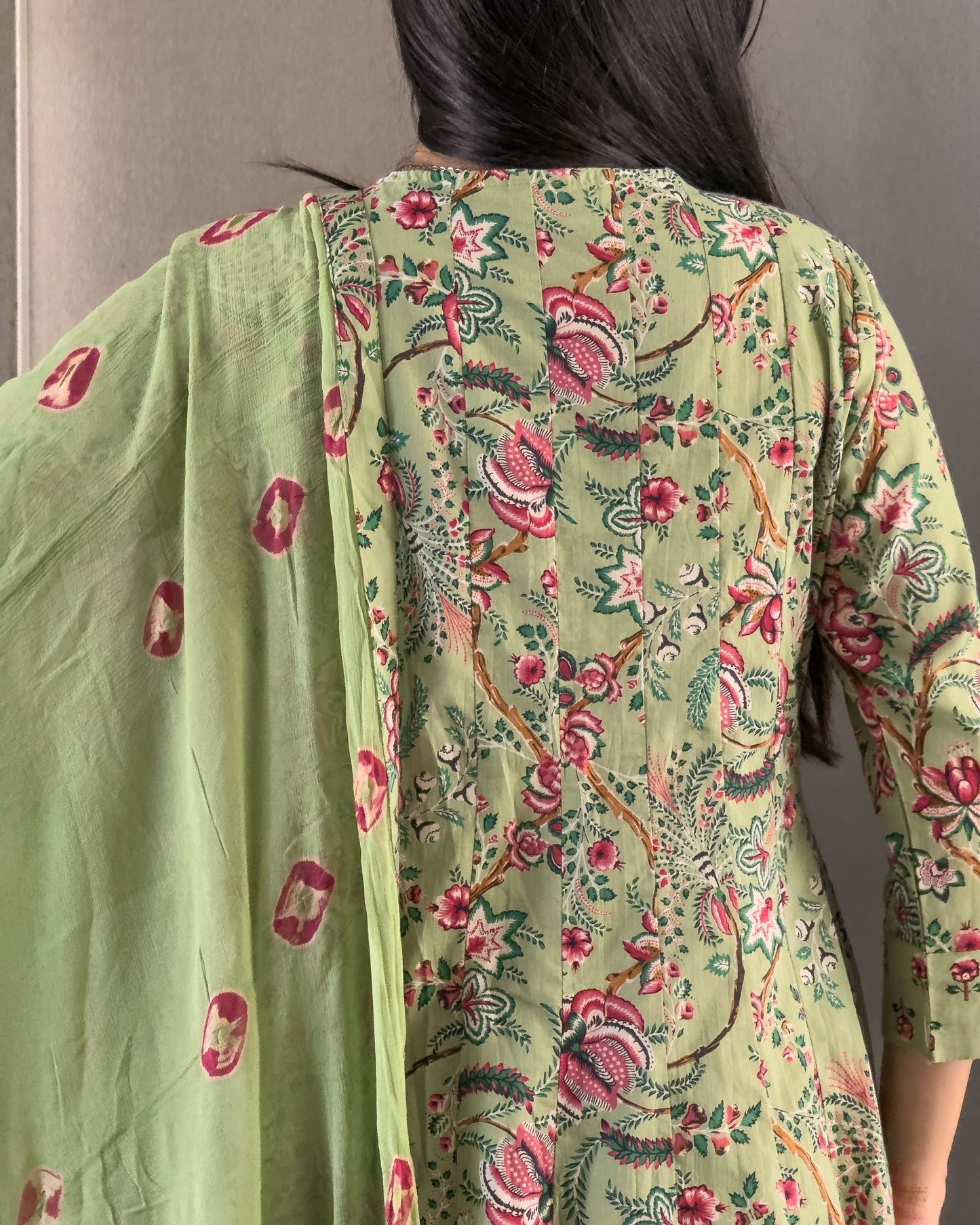 Pista Anarkali Kurta Pant Set with Dupatta