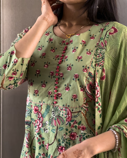 Pista Anarkali Kurta Pant Set with Dupatta