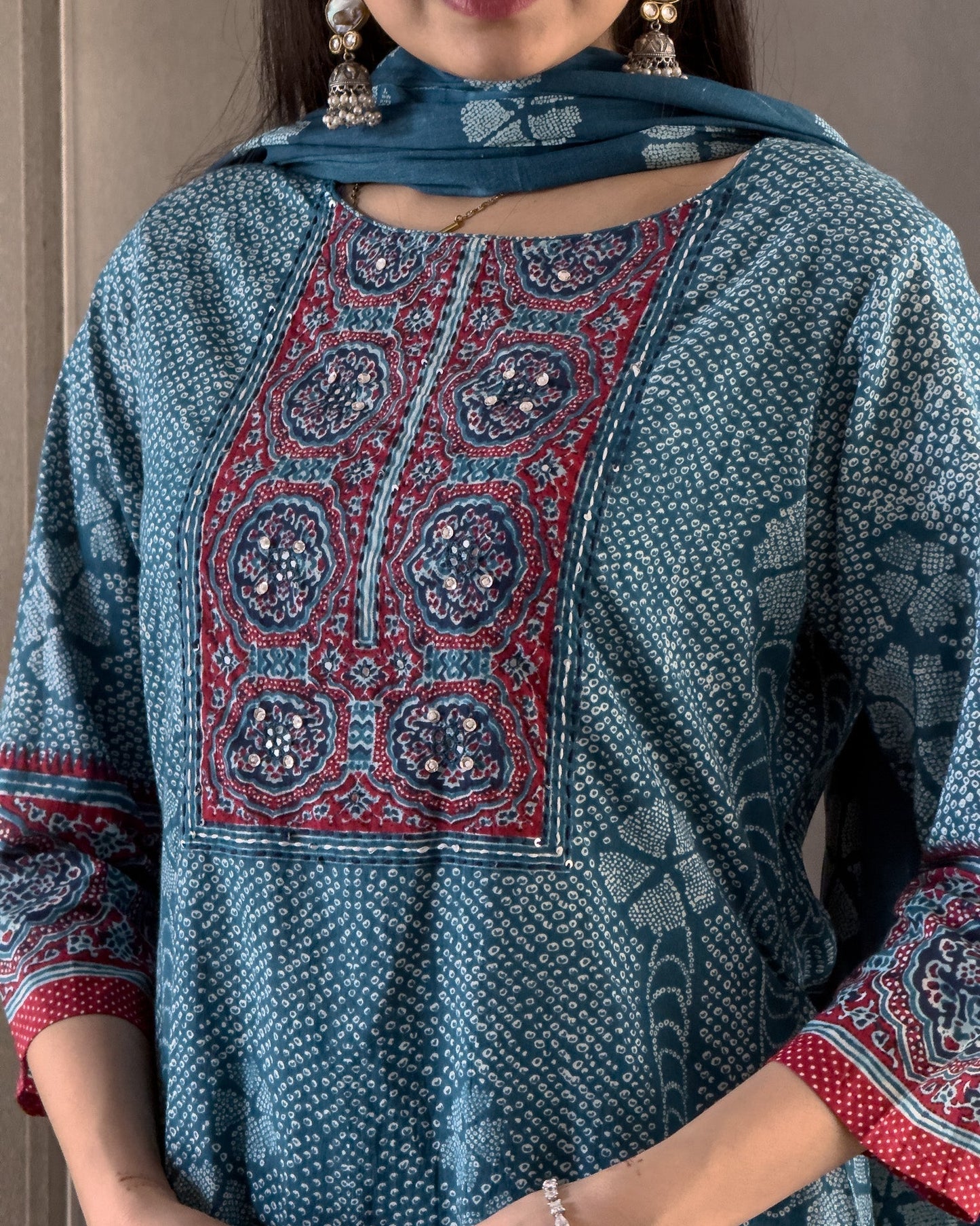 Blue Straight Kurta Pant Set with Dupatta