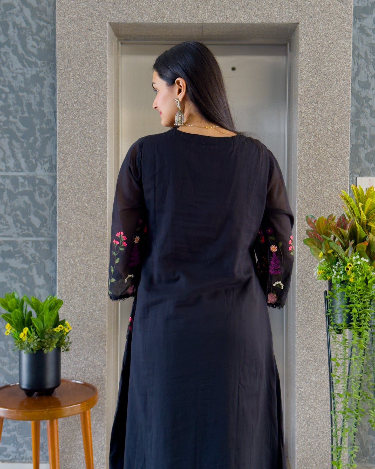 Black Mal Cotton Kurta Pant Set with Dupatta