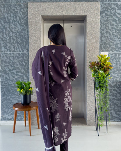 Dark Wine Straight Kurta Pant Set with Dupatta