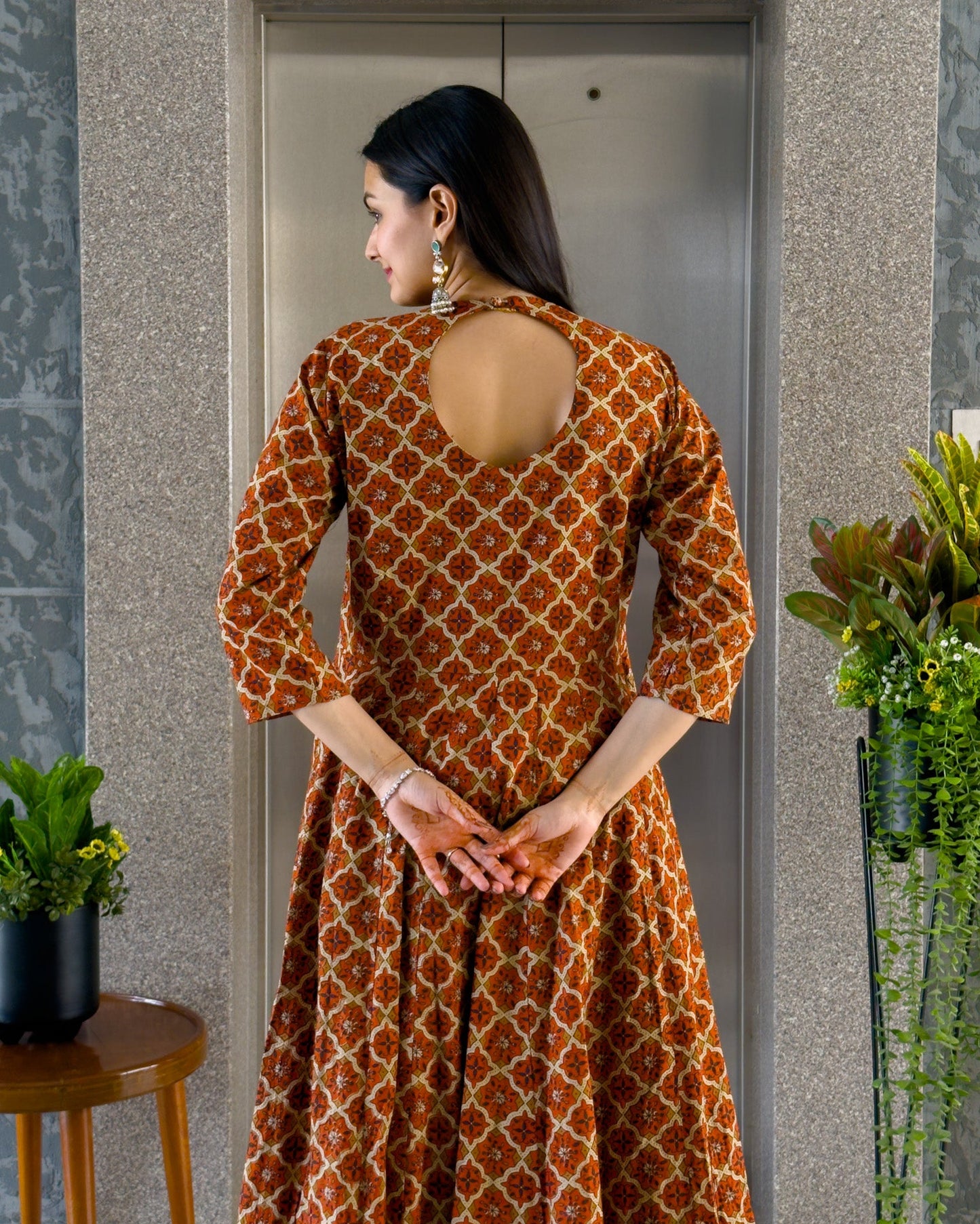 Rust Anarkali Kurta Palazzo Set with Dupatta
