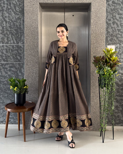 Black Cotton Gown With Jacket Gown For Girls