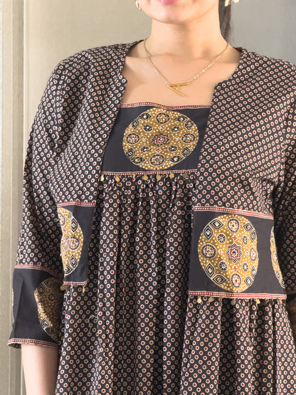 Black Cotton Gown With Jacket Gown For Girls