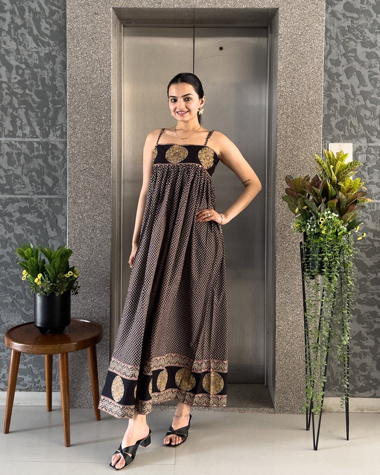 Black Cotton Gown With Jacket Gown For Girls